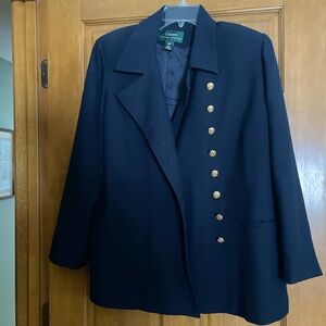 Size 18 W navy blue lined blazer with gold Ralph Lauren buttons.